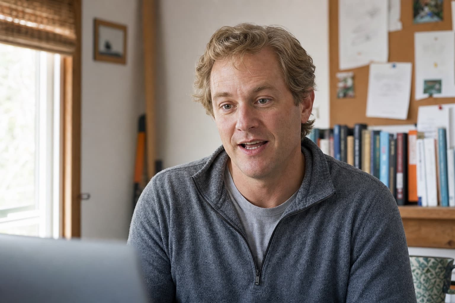Illustrative portrait of an educator reviewing an online session