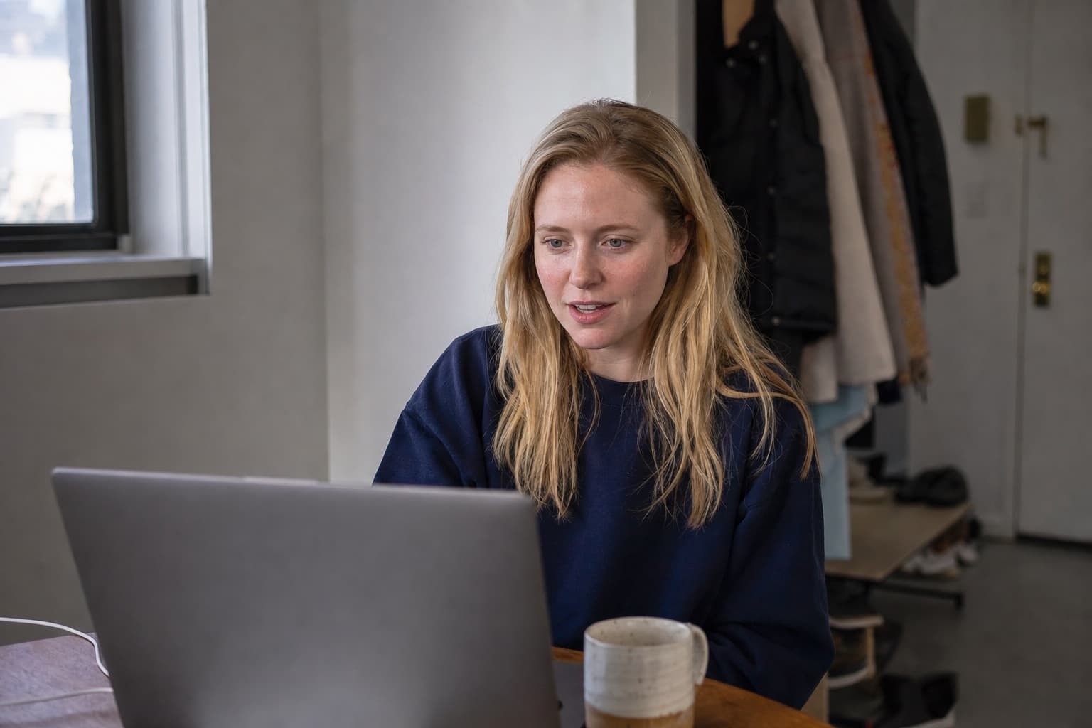 Illustrative portrait of a research lead in a browser meeting